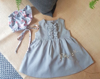Solid linen baby dress,classic sleeveless girl linen dress,ruffled exclusive linen dress,light grey basic linen dress, Leinen baby kleid