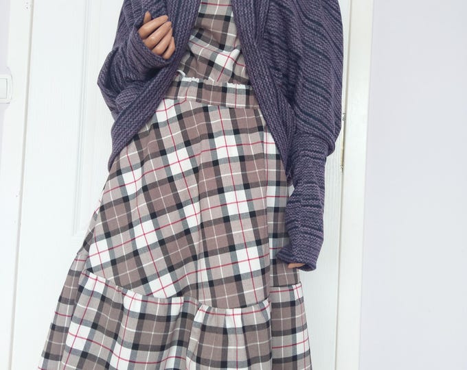 Vintage long sleeve checked blouse and skirt set, Woman checkered blouse,checkered skirt tartan Gray check blouse, Damen Bluse