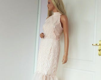 Halter turtle neck sparkle shiny soft peachy mermaid dress, elegant shiny silver sequins wedding/birthday/festive dress, Damen kleid