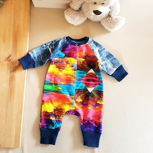Baby multicolor sunshine romper,magical colourful rainbow jeans babies romper,unisex cosmos baby Strampler onesie,Neugeborene unisex overall