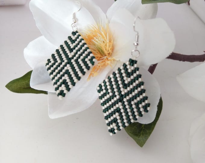 Striped hanging beads embroidered earrings, geometric pattern striped earrings,