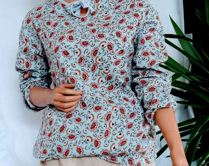 Colors#drop cut neck Persian flowers Muslin long sleeve tank top,double gauze t-shirt, muslin floral loose blouse shirt,ties adjustable