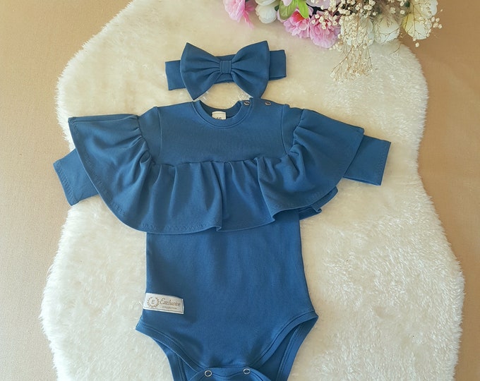 2pcs.set Coming home girl outfit,ruffled Jersey leotard bodysuit,newborn gown,birthday outfit,Kit für Neugeborene