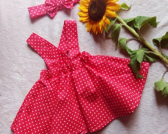 Conjunto de niñas ratón, falda chapada en pinafore de lunares rojos para niñas, falda de algodón orgánico con tirantes, conjunto de niñas de ratón de cumpleaños, traje de helloween de ratón,