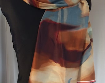 Satin soft big shawl, brown terracotta dusty blue colorful satin scarf, Damen schawl, soft scarf