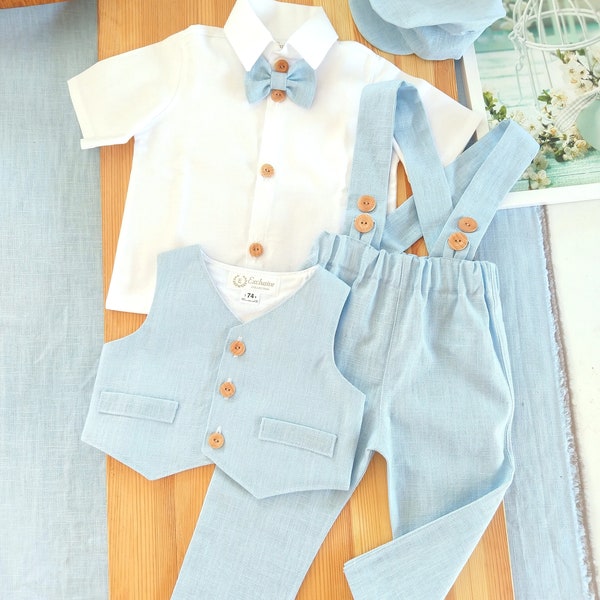 4pcs sage green/blue/red/orange/beige/navy/black/white/ecru pure linen boy suit,Christening linen suit,wedding boy linen suit,birthday ,