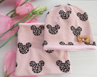 Mütze beanie girls mouse beanie hat,Nude Beanie und Loop, mouse heads Sweat und Jersey kindermütze,mützen set Mouse Kinder Mütze und Schal