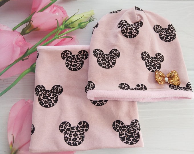 Mütze beanie girls mouse beanie hat,Nude Beanie und Loop, mouse heads Sweat und Jersey kindermütze,mützen set Mouse Kinder Mütze und Schal