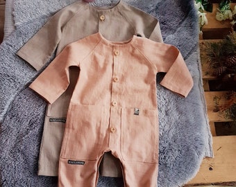 Pure linen long sleeve neutral baby boy/girl romper,newborn linen sleepsuit,linen baby playsuit/jumpsuit,Leinen strampler