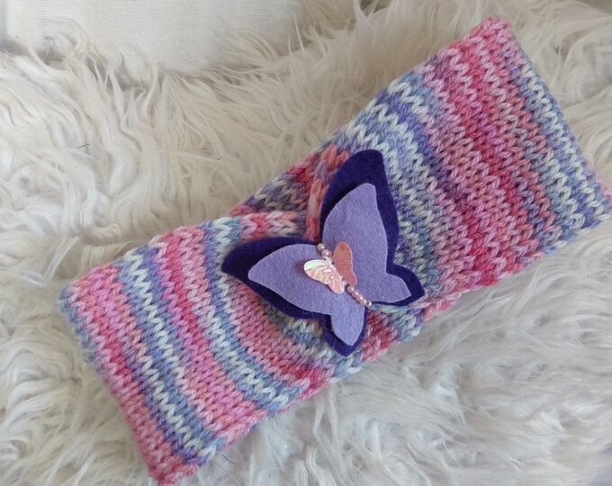 Ear warmer Hand knit knotted rainbow headband butterfly,butterfly addult girl baby knitted haarband,multicolor headband,Strick Stirnband