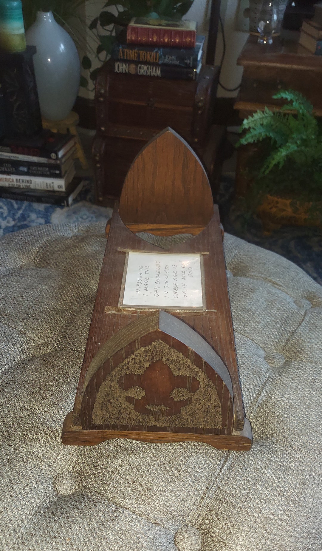 1935 Vintage Oak Hand Made Folding Book Ends, This Was Purchased at an
