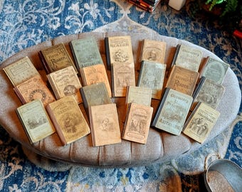 May include: A collection of twenty-two antique hardcover schoolbooks with weathered cloth and paper covers in shades of tan, brown, green, and gray. The books feature various titles including Arithmetic, Readers, and Spellers, with visible text and illustrations.