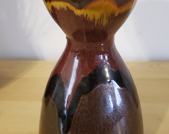 Vintage Ceramic Vase Southwestern Motif Brown  Tan  Black Glazed. Hand Crafted And Painted