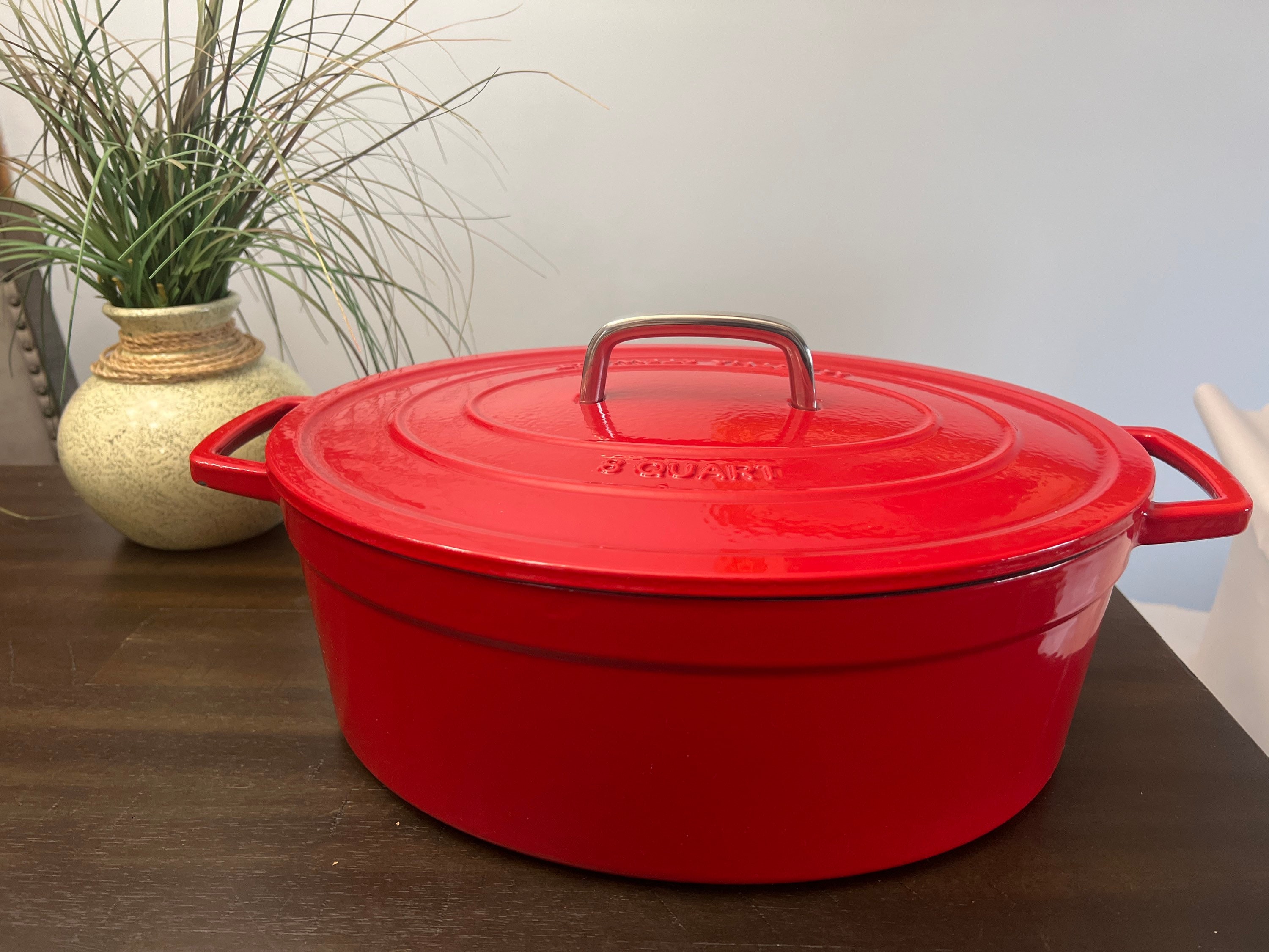 Martha Stewart Enameled Cast Iron Embossed Dutch Oven With Lid 7 Qt Red -  Office Depot