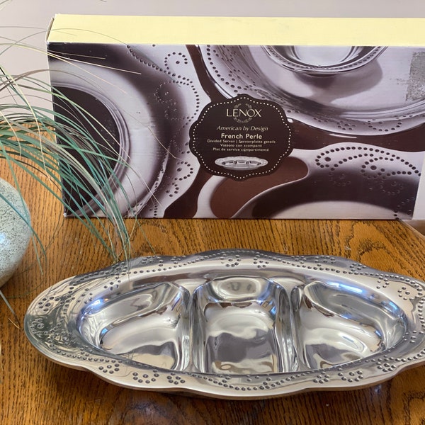 Vintage Lenox American By Design French Perle Aluminum Divided Server.  Original Box.