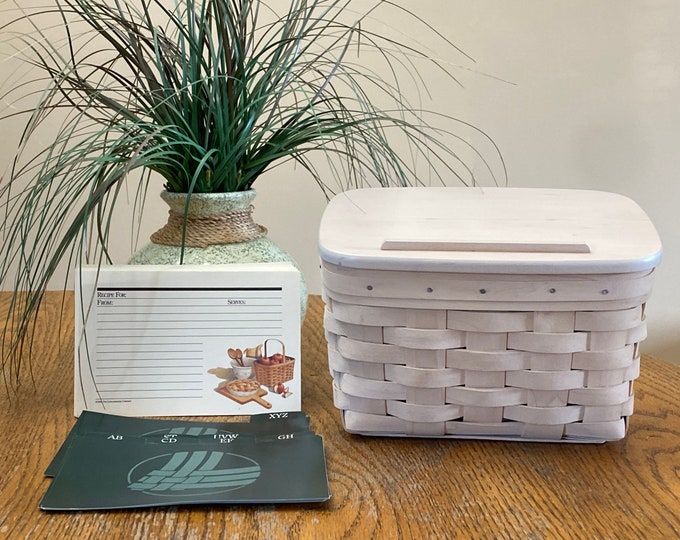 Vintage Longaberger Handwoven White Washed Recipe Basket With Lid & Recipe Cards Etsy