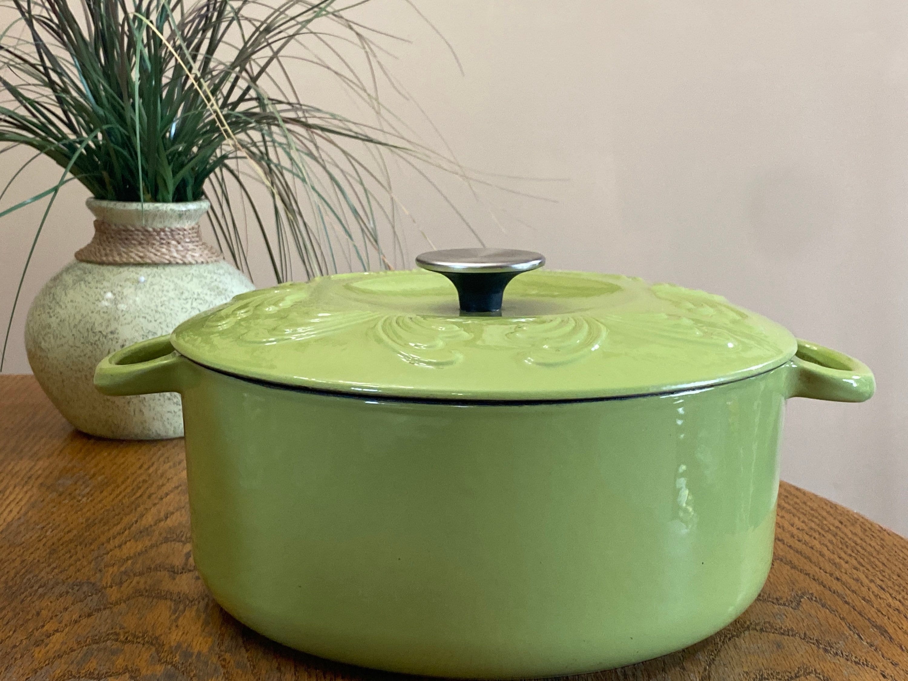 VINTAGE Small Green Cast Iron Enamelware Pot With Lid Dutch Oven ROASTER  Free DELIVERY, Free Postage, Green Kitchen Decoration Kitchen Gift 