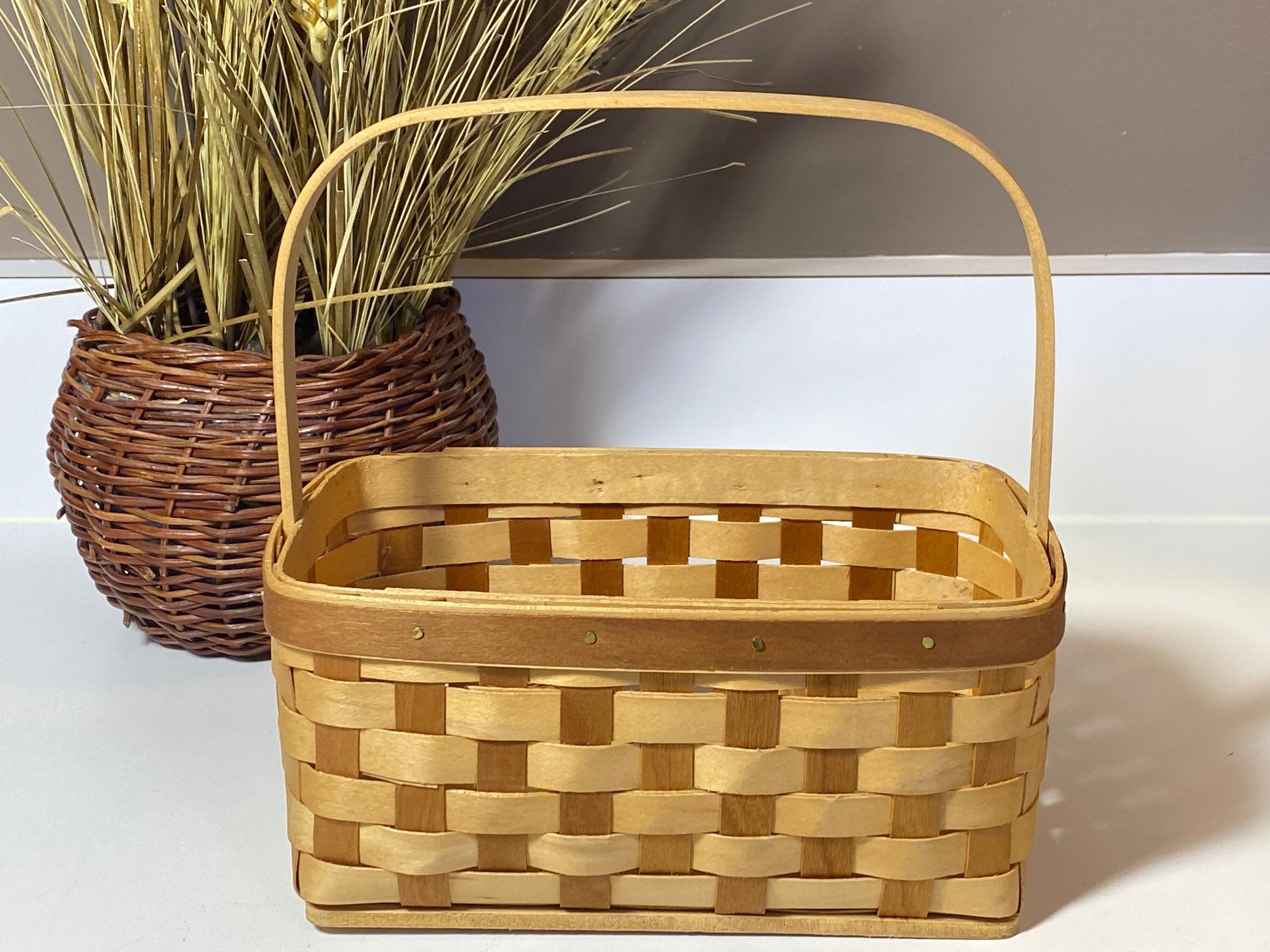 Longaberger 2 Pint Handwoven Wood Basket. Hard Wood Bottom. 2 Etsy
