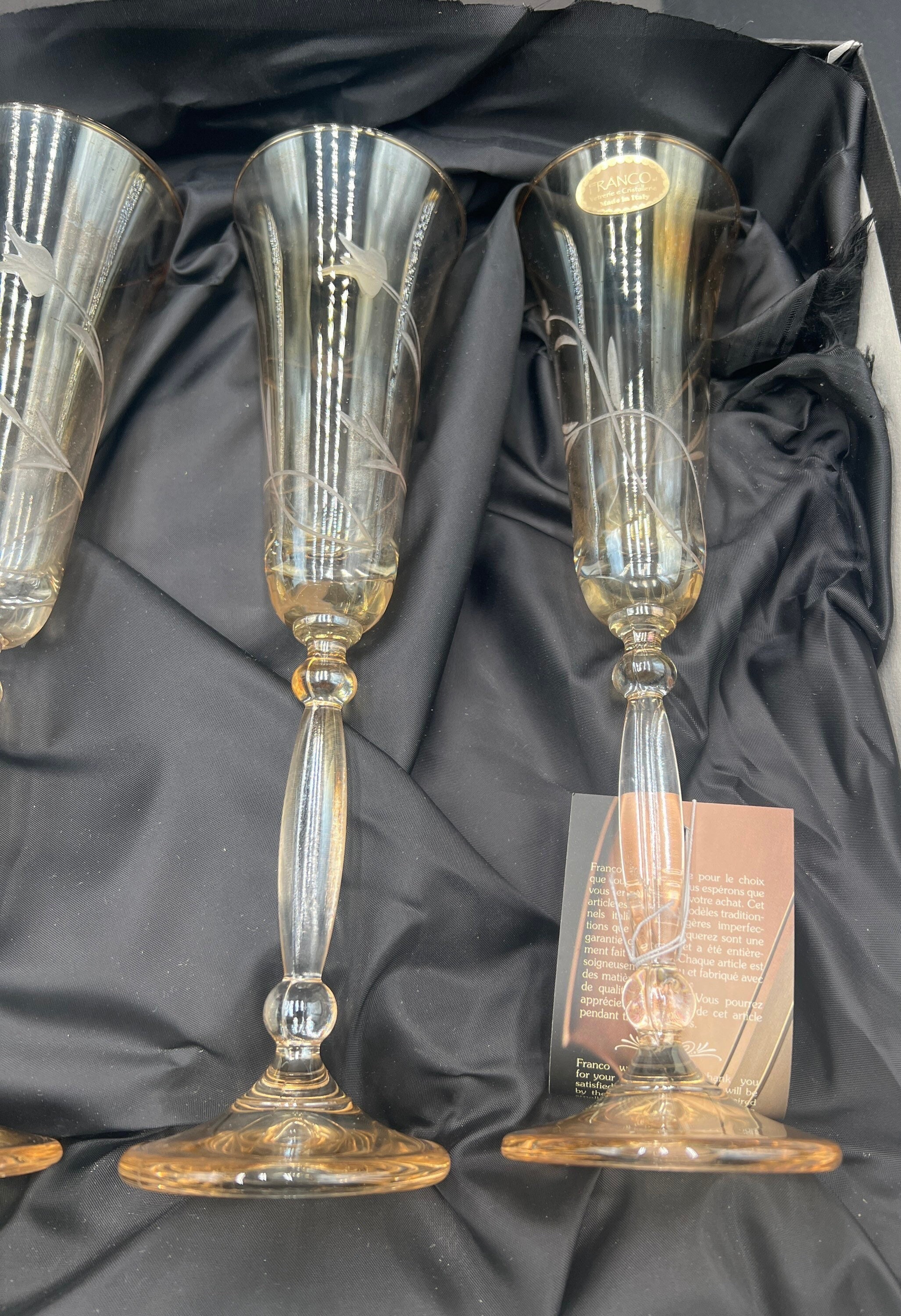 Franco Vetrerie e Cristallerie Painted Champagne Flutes Iridescent Gold