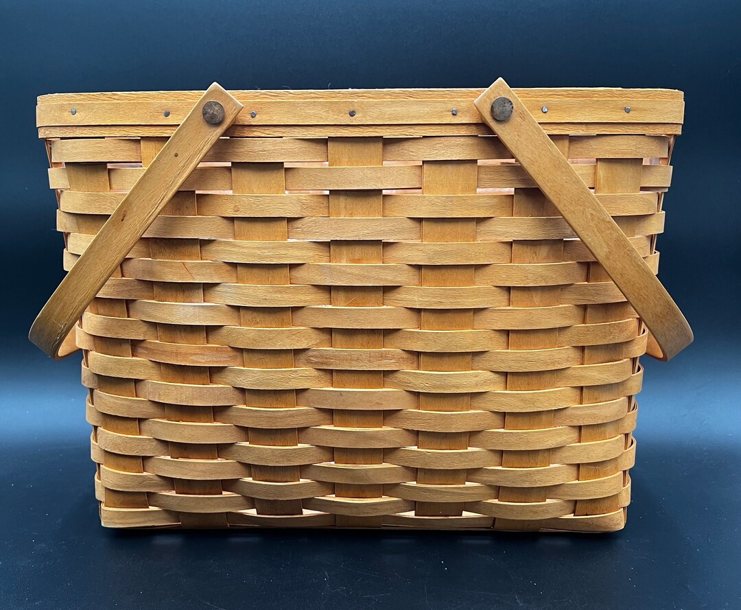 Vintage Longaberger Magazine Basket. Handwoven. Dual Swing Handles