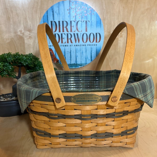 Vintage Large Longaberger 1996 Edition Traditions Collection Basket. With Plastic Protective Insert, Liner.