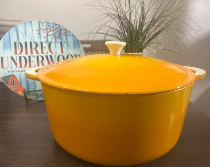 Vintage Descoware Maple Leaf Enameled Cast Iron Dutch Oven Made in