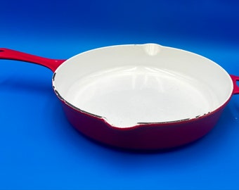 Vintage COPCO Cast Iron Flame Orange Enameled 12" Cast Iron Skillet.  No lid.  Made In Denmark.  Read Description.  #7306.