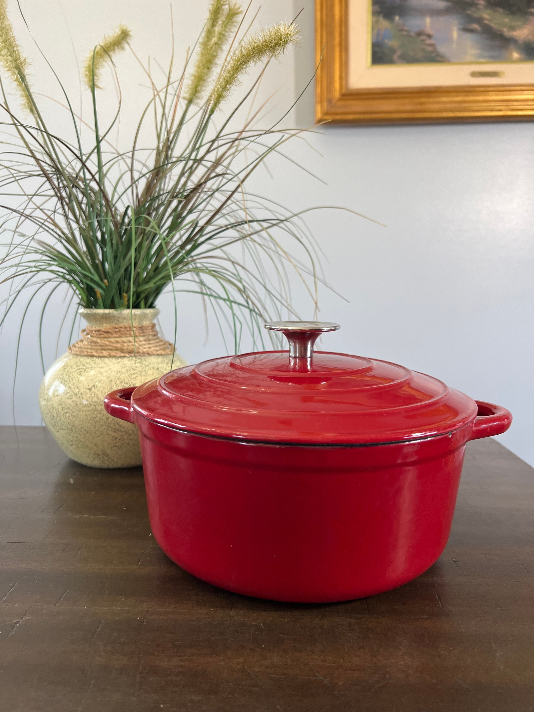 3.5-Quart Enameled Cast Iron Dutch Oven, Red Sold by at Home