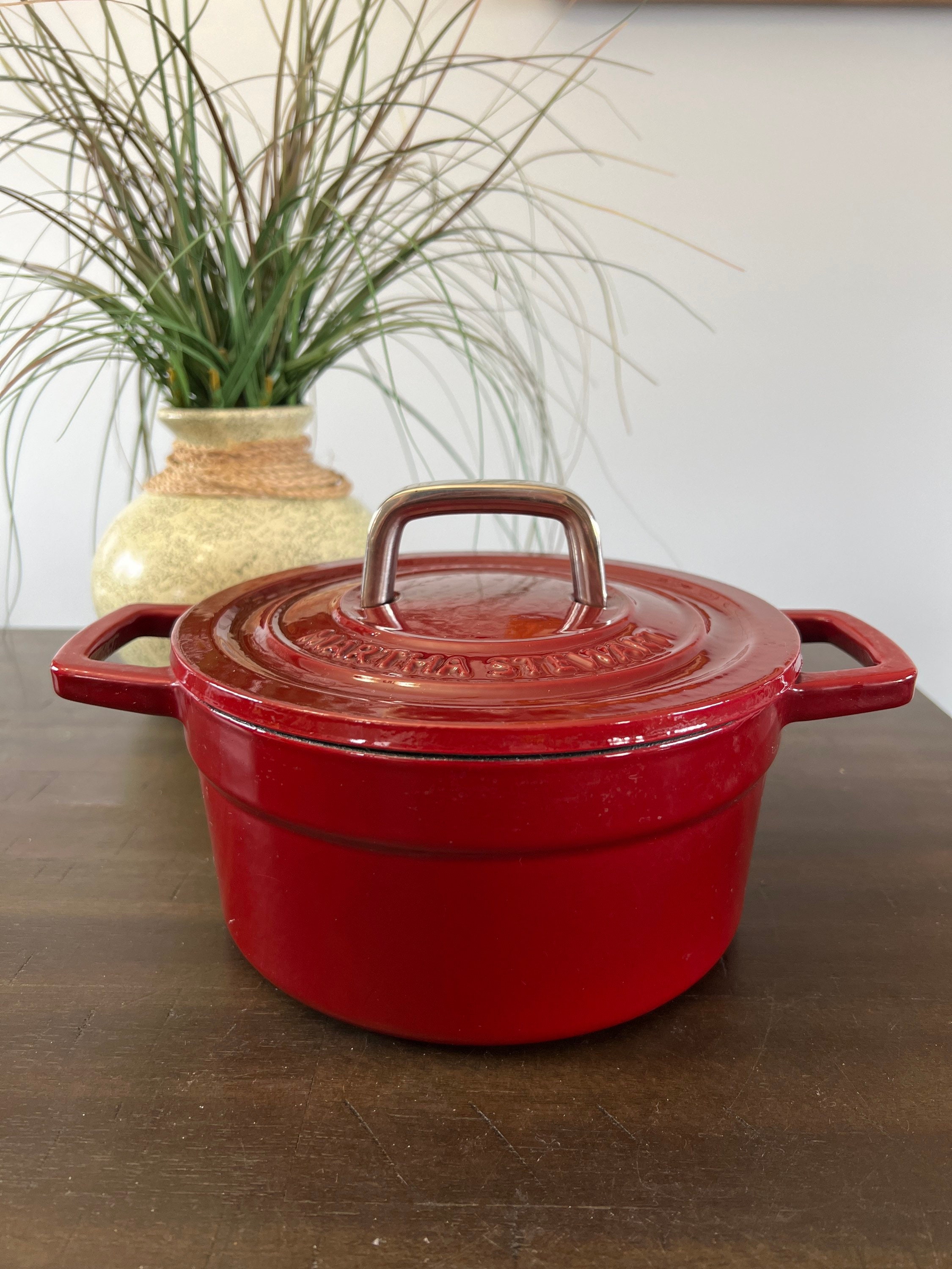 Martha Stewart 5 Quart Enameled Cast Iron Round Dutch Oven in Red with Lid