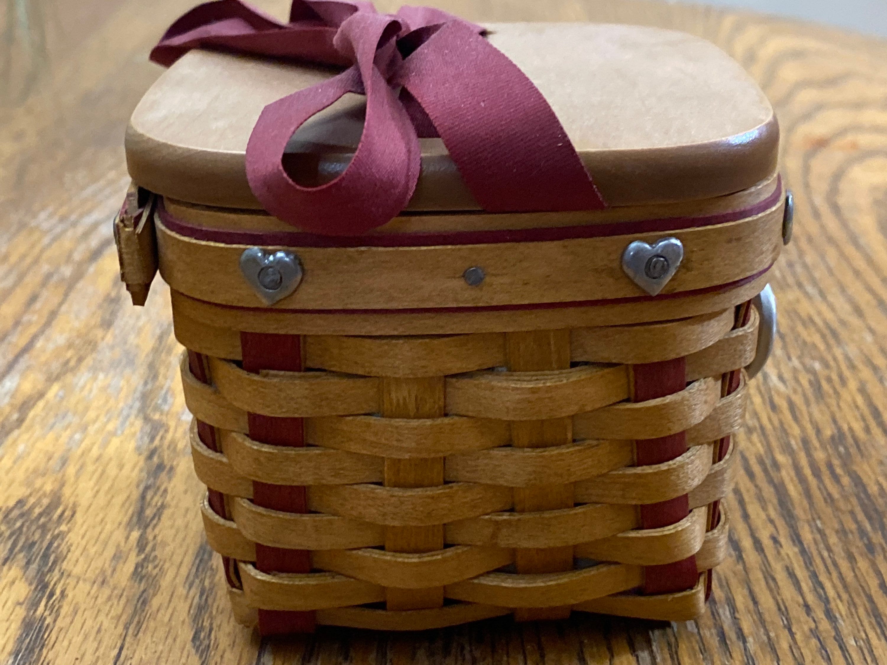 Longaberger The Sweetest Gift Hand-Woven Wood Gift Basket Lid & Let me call you swetheart Liner with Lid.