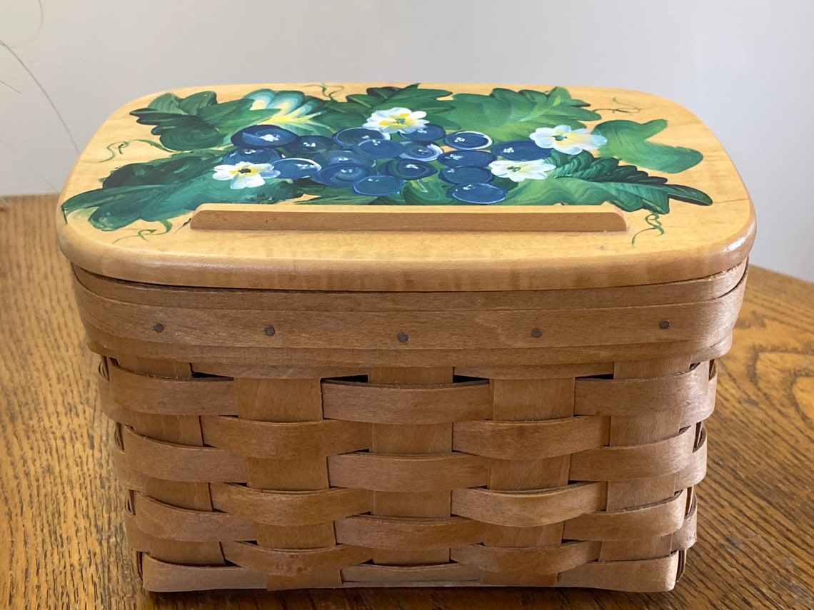 Longaberger HandWoven Large Recipe Basket. Hand Painted Lid. Etsy
