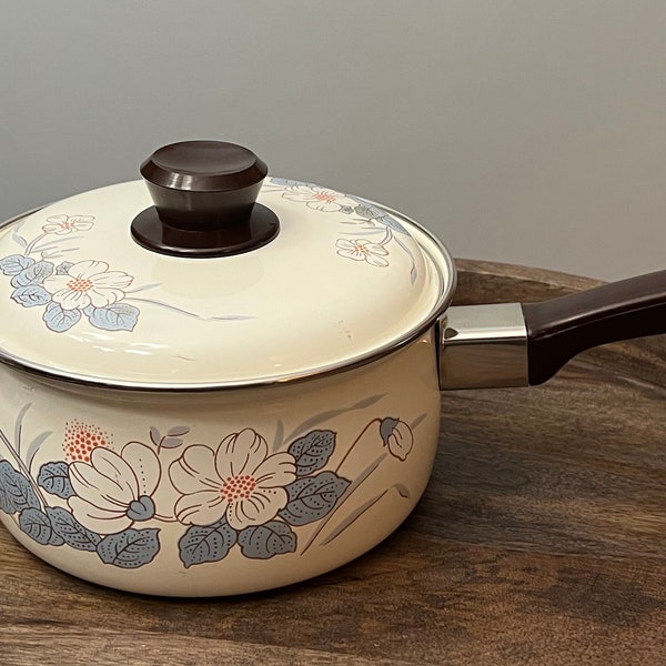 Grand Saladier Vintage Bumper Harvest En Tôle émaillée - 38 Cm - Blanc Et Rose