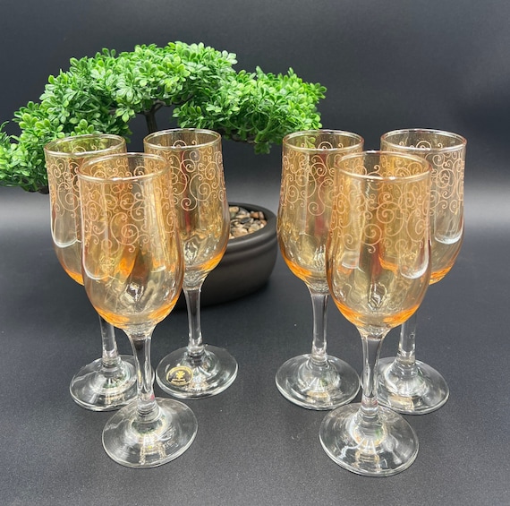 Etched Gold Rim Handcrafted Glass Tumblers - Set of 4