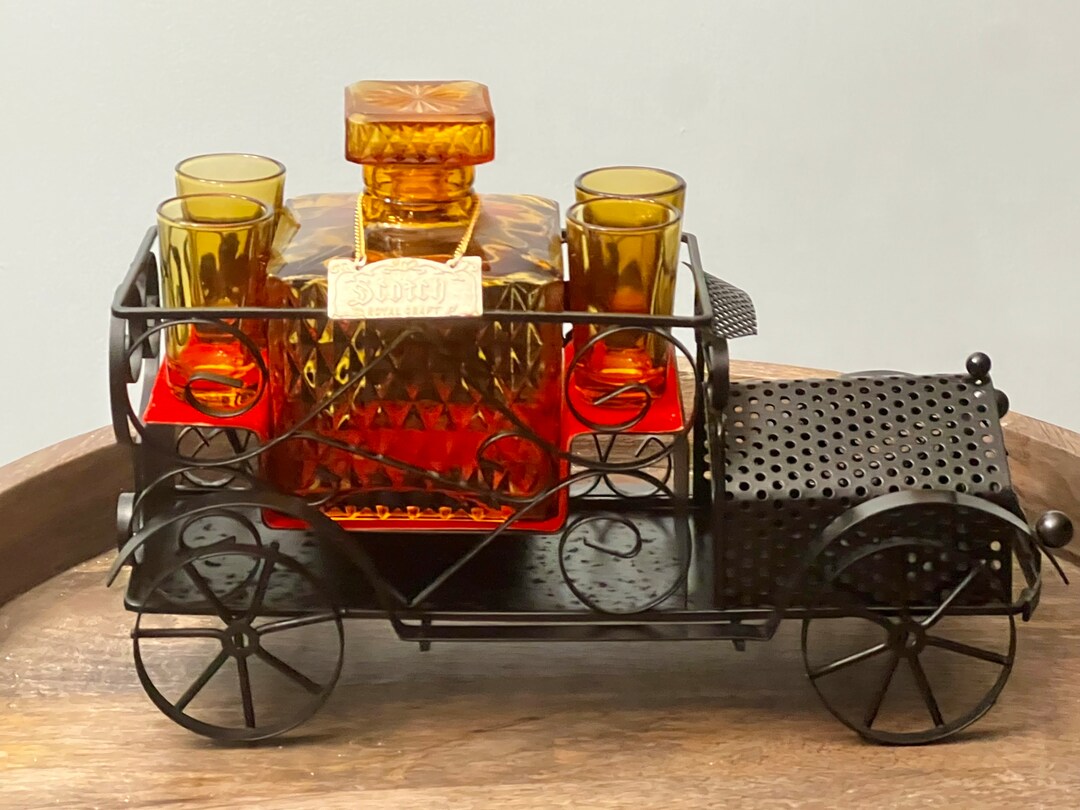 Vintage Metal Antique Car Decanter Set. Etsy