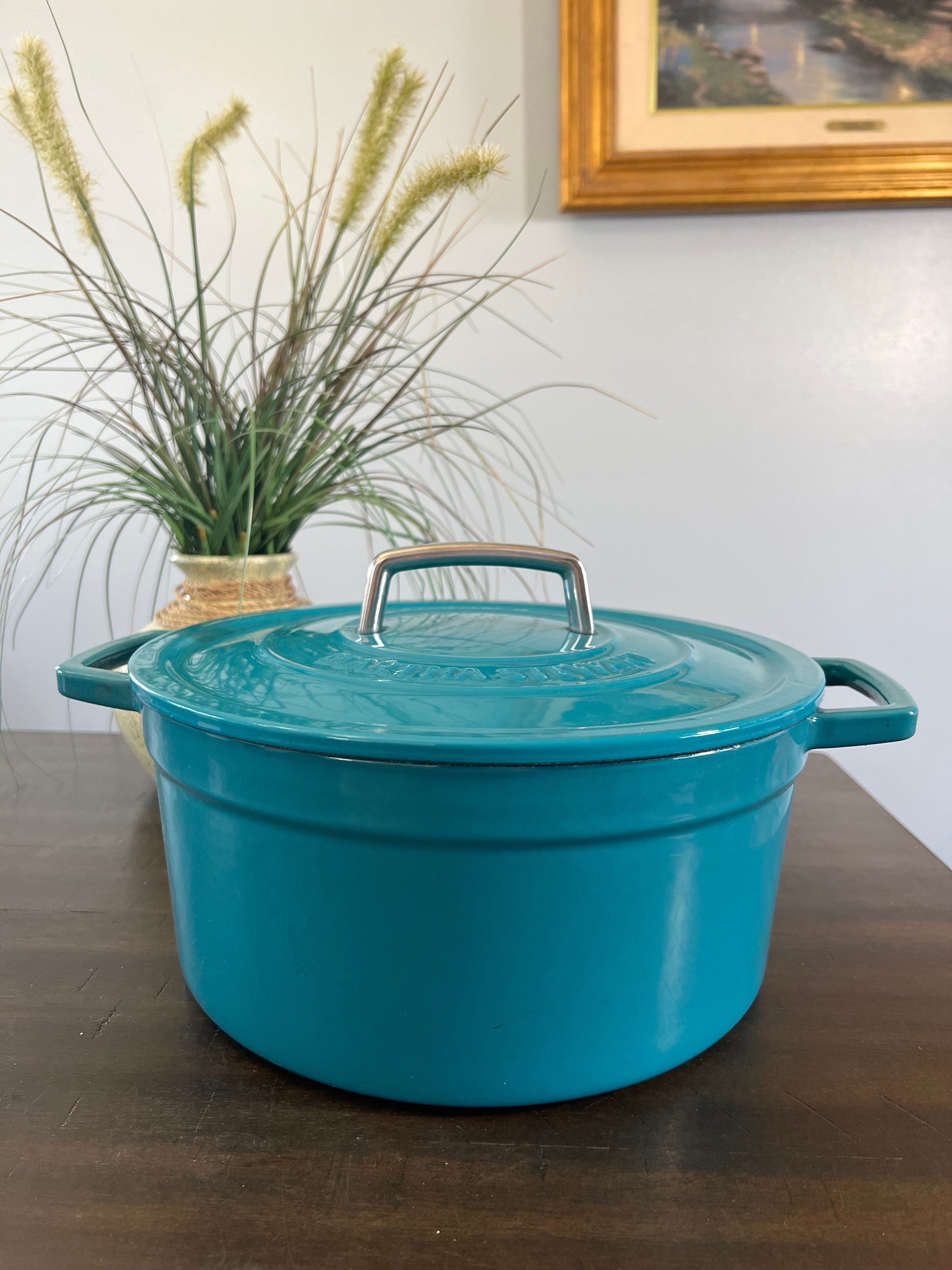 Martha Stewart Enameled Cast Iron 7 Quart Dutch Oven with Lid in Turquoise