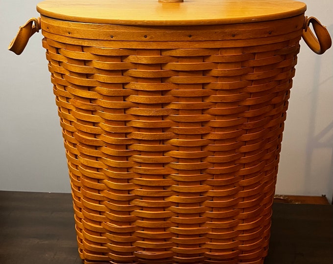 Longaberger 2001 Large Oval Waste Basket Baskets With Leather Handles