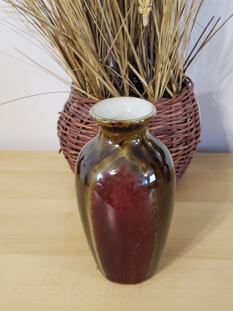 Vintage Ceramic Vase Southwestern Motif Brown Tan Black Glazed. Hand Crafted And Painted