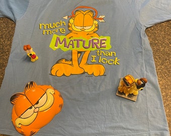 Rare Vintage GARFIELD lot #9 80’s retro tshirt XXL porcelain mask and figures