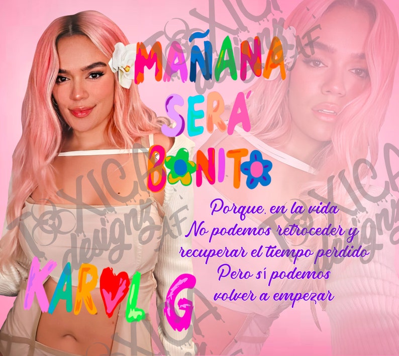 Karol G Pink Hair Manana Sera Bonito 20 Oz Skinny Tumbler PNG - Etsy