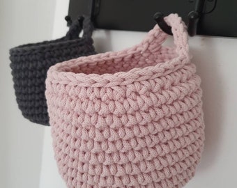 Hanging basket, hanging utensil, flower pot for wall, basket with handle for bathroom, children's room, entrance area, made of cotton yarn