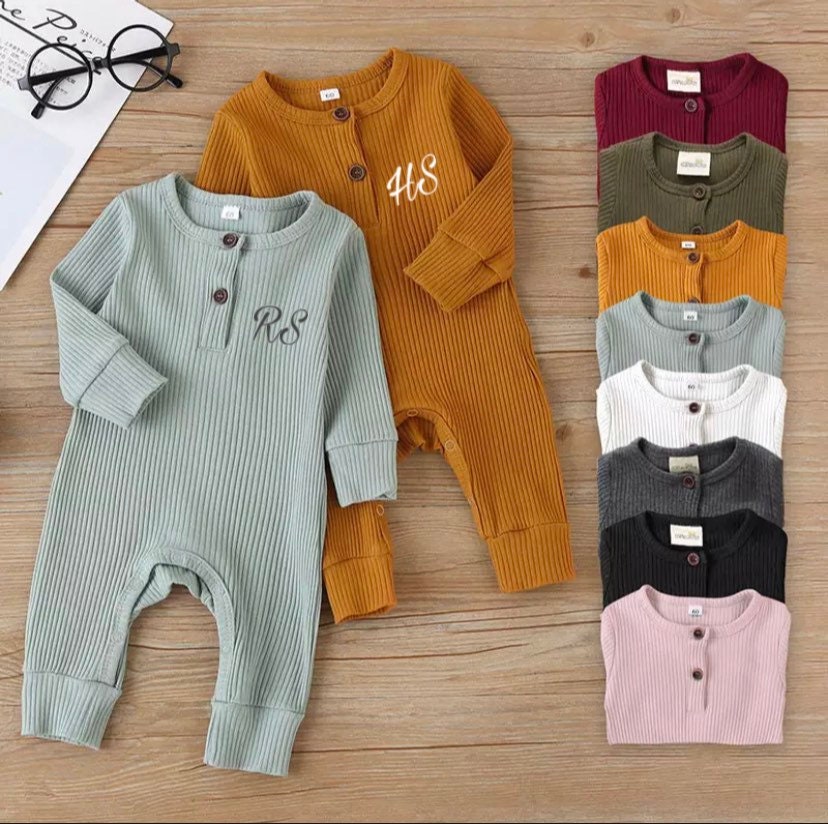 Personalised Ribbed Button Romper