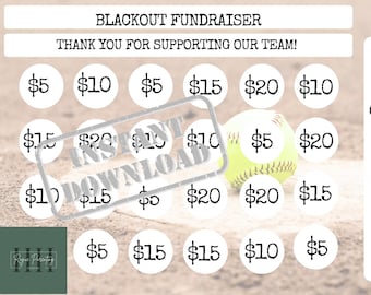 Softball Fundraiser, INSTANT DOWNLOAD, Blackout Fundraiser, Softball Team, Softball Camp, Softball Tournaments