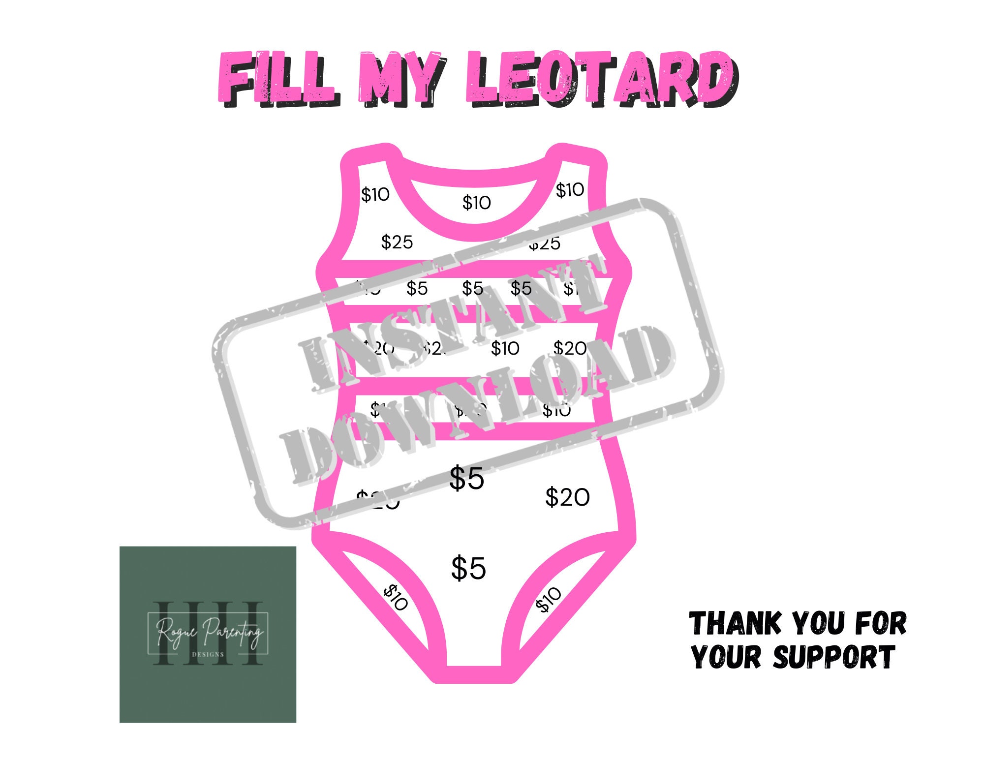Dance Fundraiser: Fill My Leotard Pink Cheer Team (INSTANT DOWNLOAD