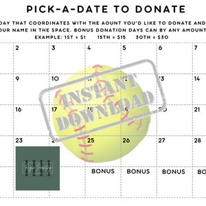 Softball Fundraiser | INSTANT DOWNLOAD | Pick a Date Fundraiser | Softball Team | Softball Camp | Softball Tournament