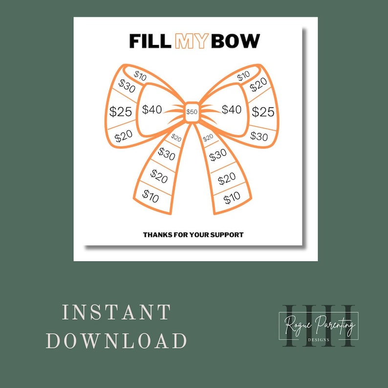 Cheer Fundraiser, Fill My Bow, INSTANT DOWNLOAD, Orange, Fundraiser, Cheer, Cheer Team image 1