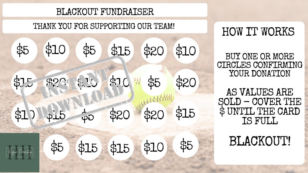 Softball Fundraiser, INSTANT DOWNLOAD, Blackout Fundraiser, Softball