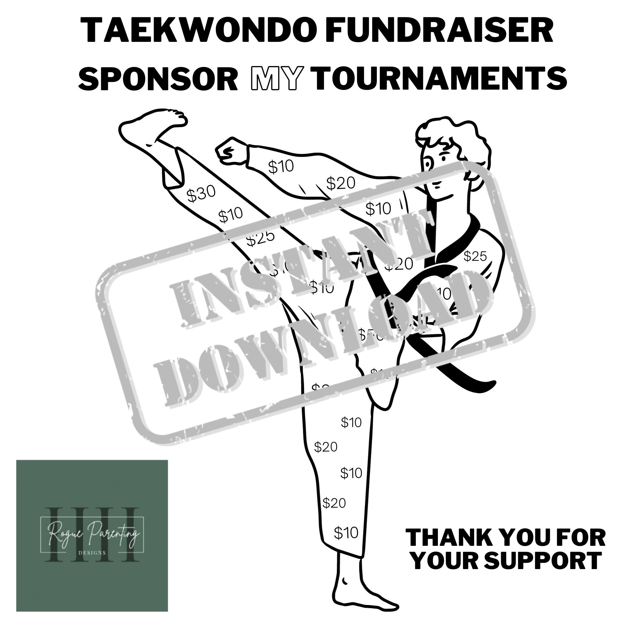 Taekwondo Fundraiser, Sponsor My Tournaments, INSTANT DOWNLOAD, Fundraiser, Martial Arts, Karate