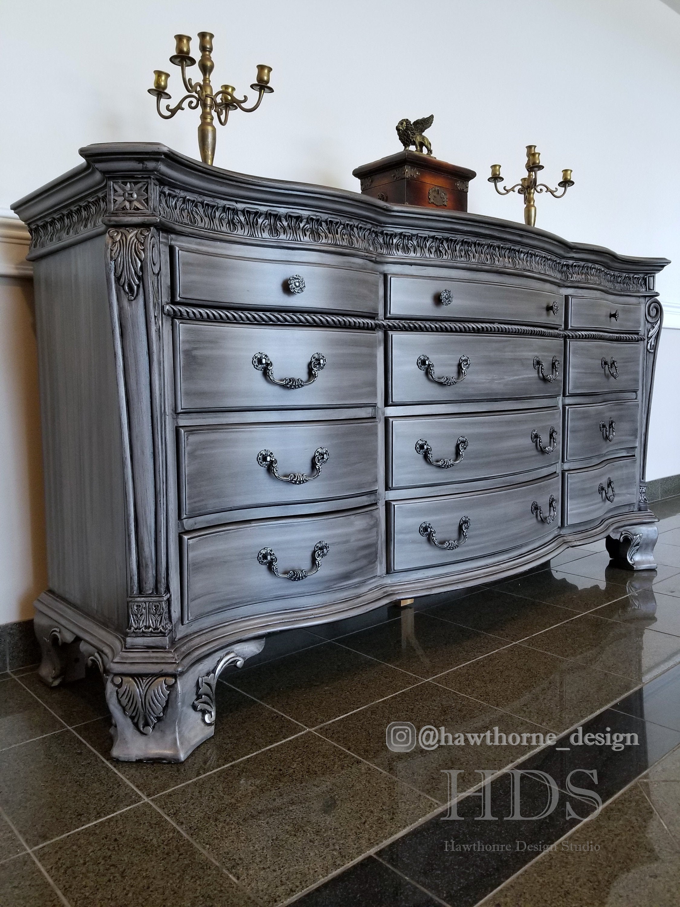 dark grey chalk paint dresser Hurricane Gray Chalk Mineral Paint