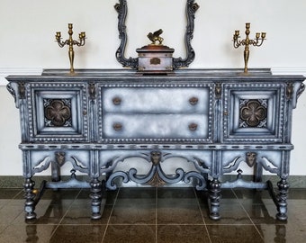 SOLD SOLD SOLD *** Do Not Purchase * Refinished Antique Buffet - sideboard jacobean vanity dresser entry sofa table credenza console goth