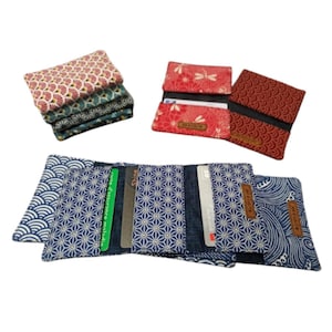 Porte carte bancaire / cantine / transport / à 3 compartiments en tissu japonais collection Murasaki
